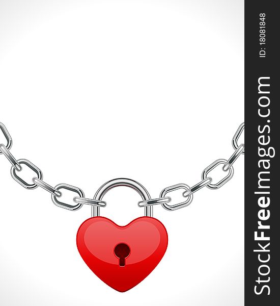 Red shiny heart lock on chain Valentine's day background