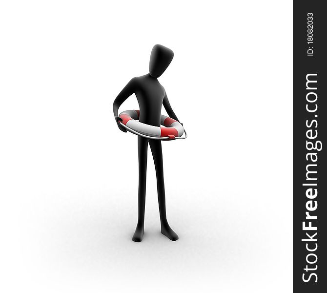 3d human holding a life buoy around his hips