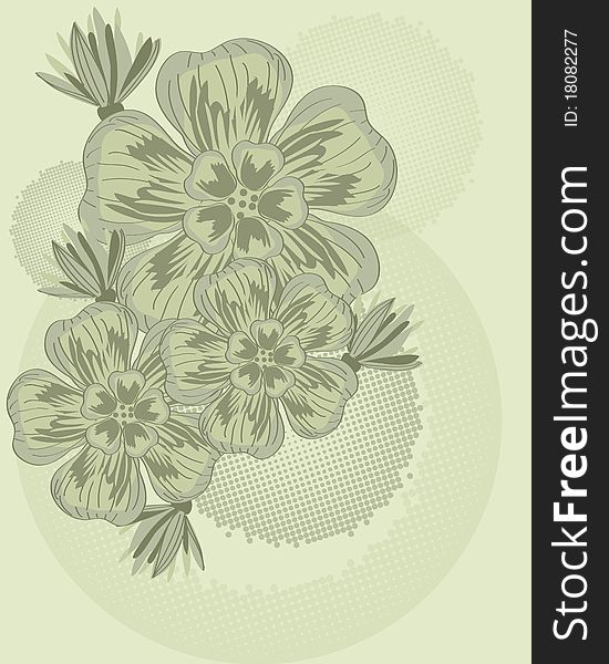 Grunge grey-green background with flowers