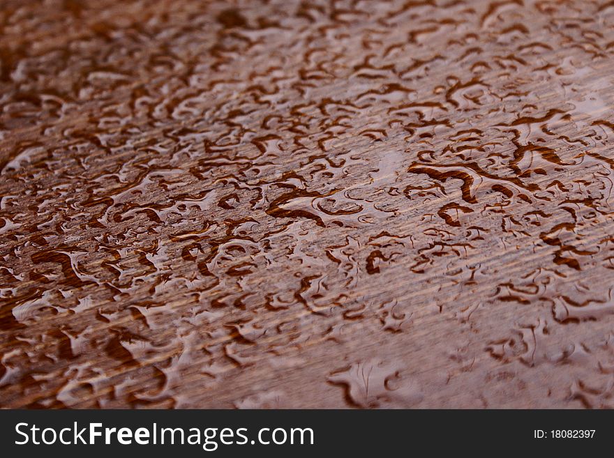 Water Drops On Wooden Surface