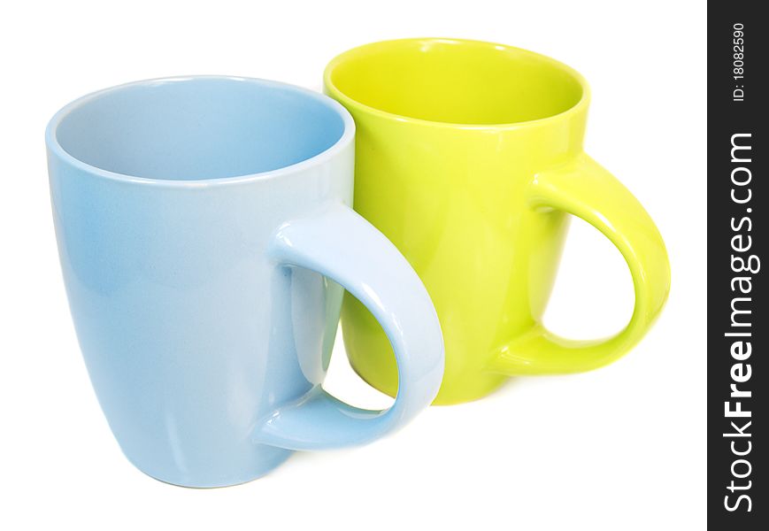 Two cups on a white background