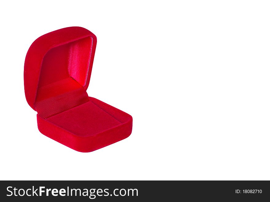 A open red velvet box isolated on white background. A open red velvet box isolated on white background