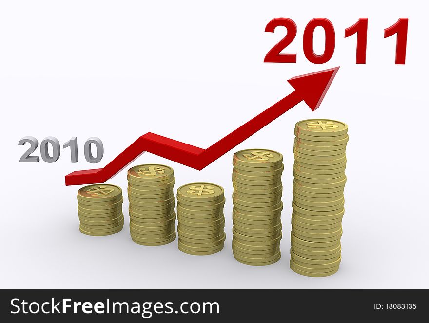 A 3D illustration of profit growth in 2011. A 3D illustration of profit growth in 2011