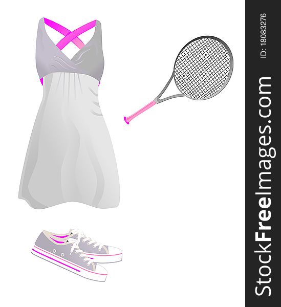 Sport outfit for tennis and shoes and racket