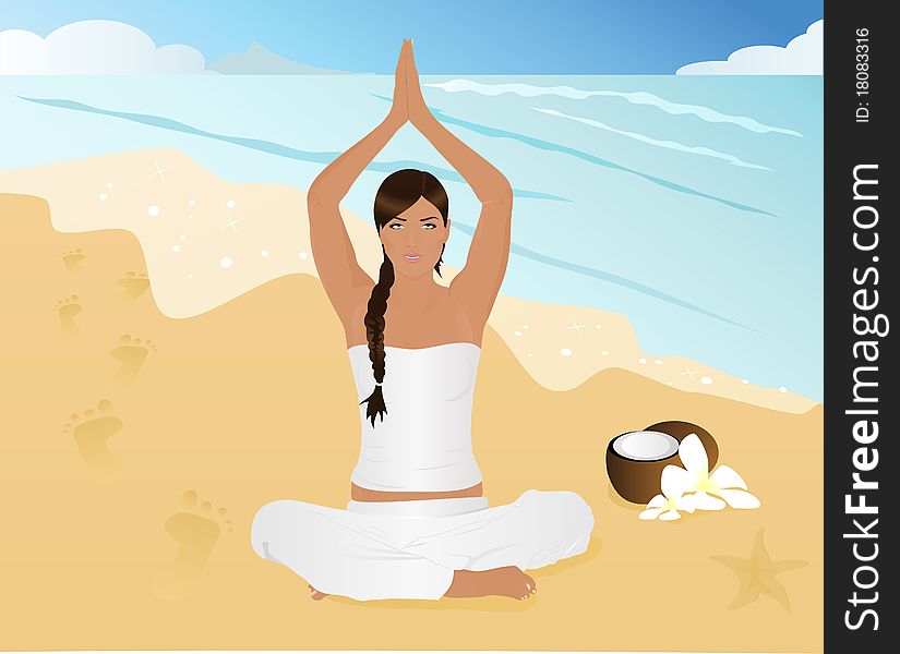 Vector Illustration Of Yoga On The Beach