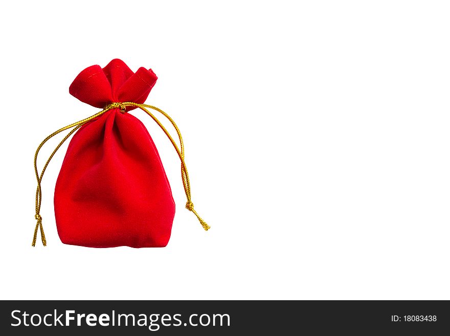 Red velvet bag isolated on white background