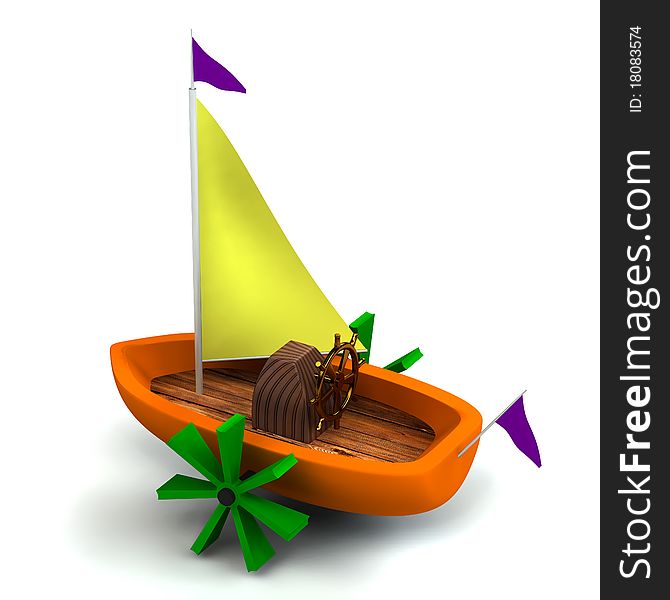 Toy boat isolated on white 3d rendered