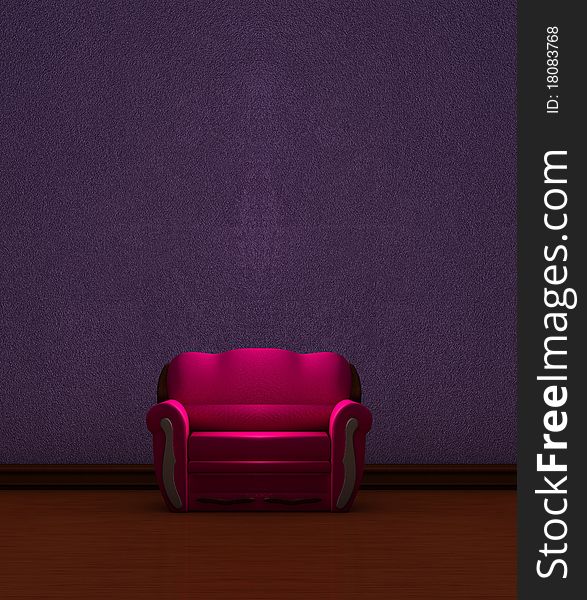 Alone pink couch in purple minimalist interior. Alone pink couch in purple minimalist interior