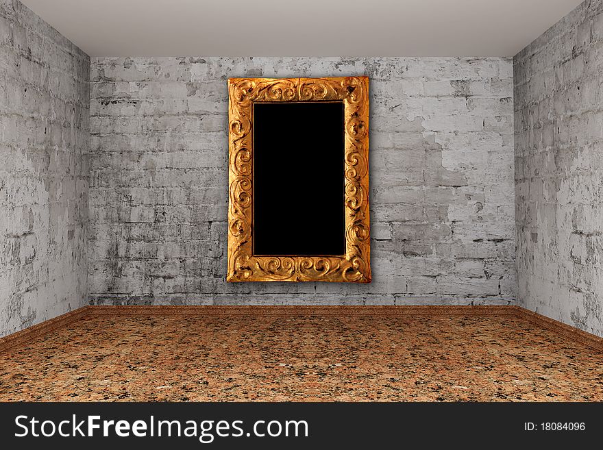 Grunge brick room with picture frame. Grunge brick room with picture frame