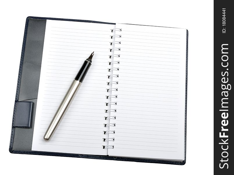 Notepad and pen on a white background