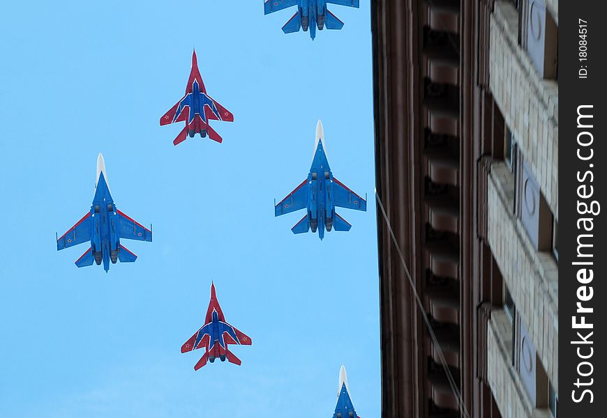 These combat jets were flying over Moscow during Victory Day's parade in 2010. These combat jets were flying over Moscow during Victory Day's parade in 2010.