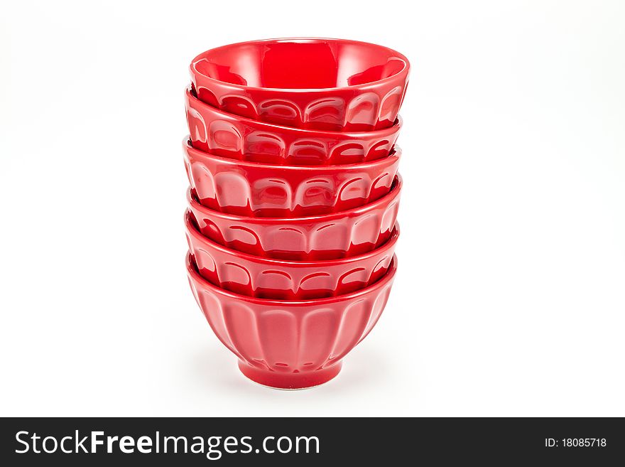Red porcelain bowls isolated on white background