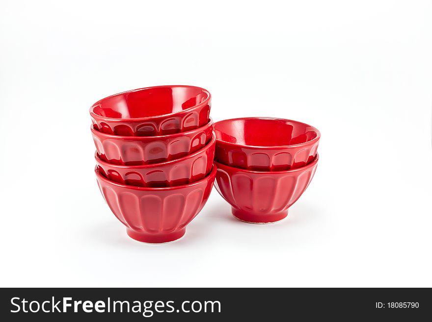 Red porcelain bowls isolated on white background