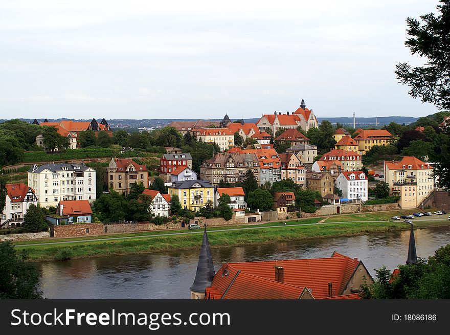 Excellent views of the right bank of the Elbe River from the terrace of the castle Albrechtsburg (Meissen)
