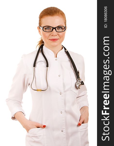 Beautiful successful female doctor with stethoscope