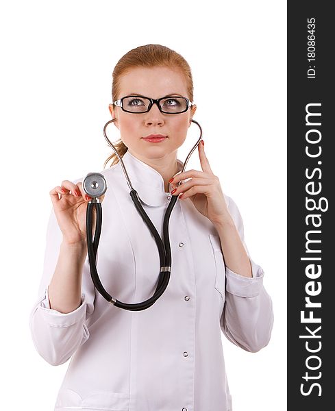 Red Head Female Doctor With Stethoscope.