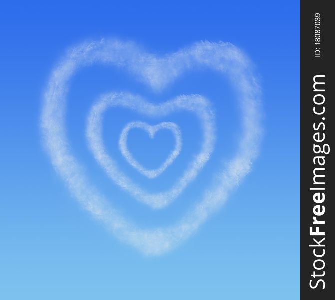 Three hearts from clouds in the blue sky. Three hearts from clouds in the blue sky