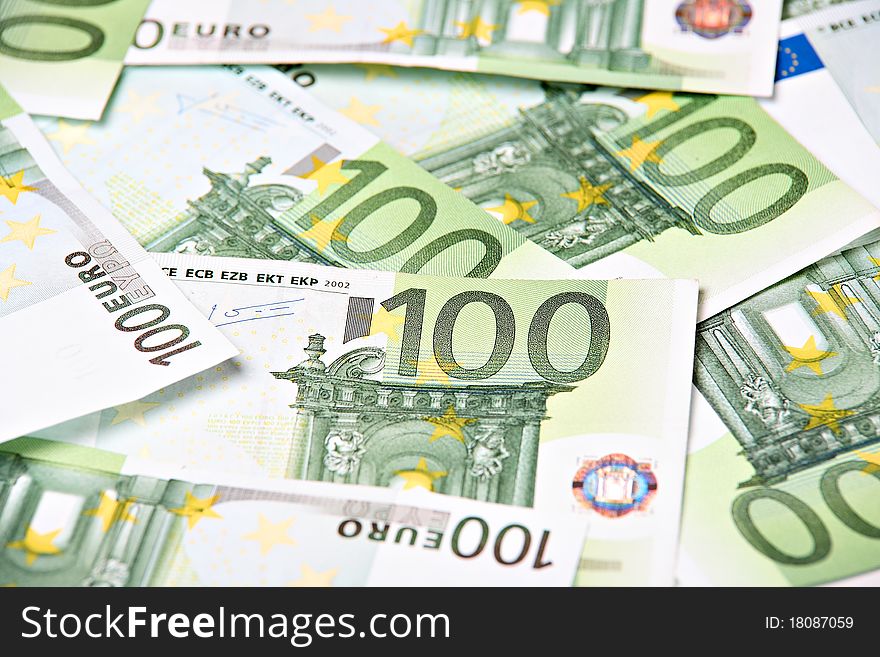 One hundred euros bank notes background. One hundred euros bank notes background