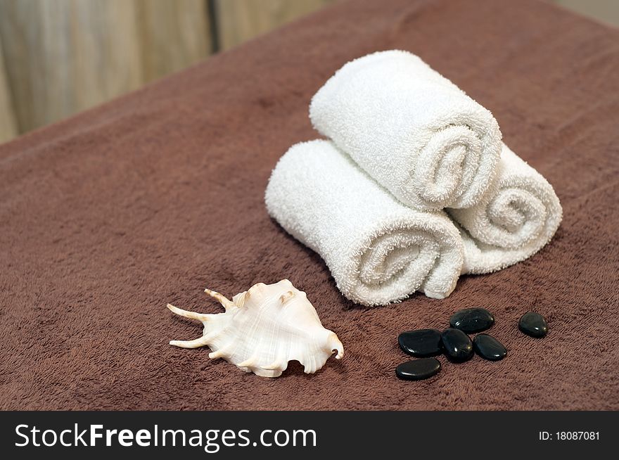 Health composition, spa with white towel. Health composition, spa with white towel