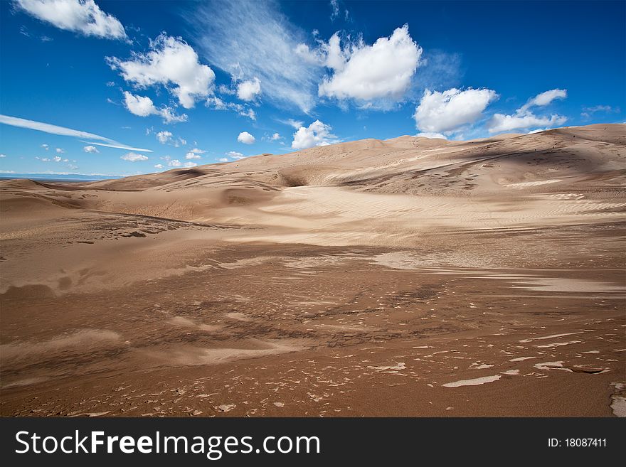 Summer sky and and sand in Sand Dunes National Park, Colorado
