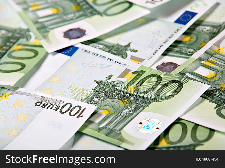 Background made of hundred euro banknotes. Background made of hundred euro banknotes