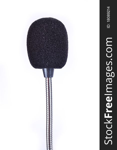 Black microphone on a white background