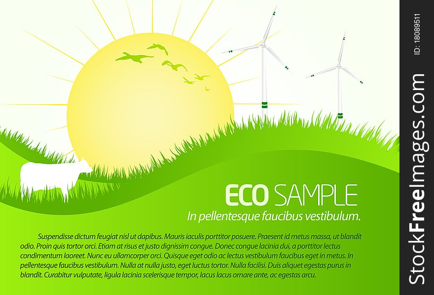 Green eco sample scenery with sun on it