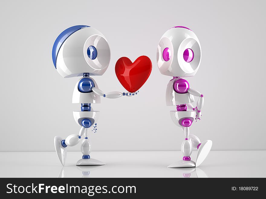 Robot offering his heart to its lover. Robot offering his heart to its lover