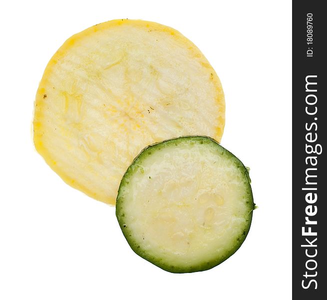 Slice of Fresh Yellow Squash and Zucchini Isolated on White with a Clipping Path.