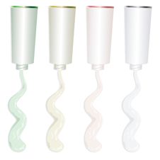 Four Colored Open Tubes With Cream Royalty Free Stock Images