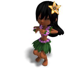 Very Cute Hawaiin Cartoon Girl Is Dancing For Stock Images Very Cute Hawaiin Cartoon Girl Is Dancing For Stock Images