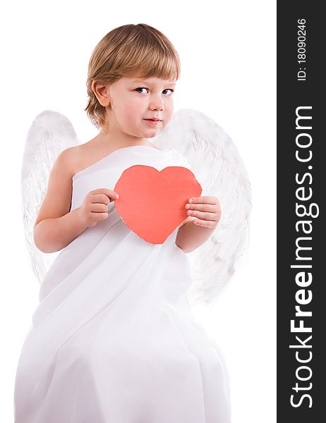 Boy Angel With Heart In Hand