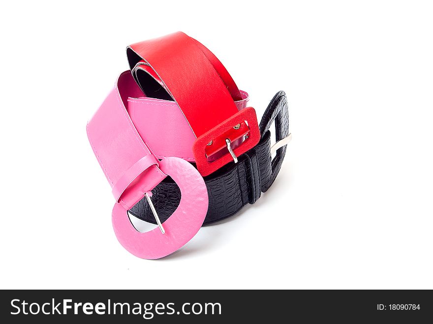 Color women belts on a white background