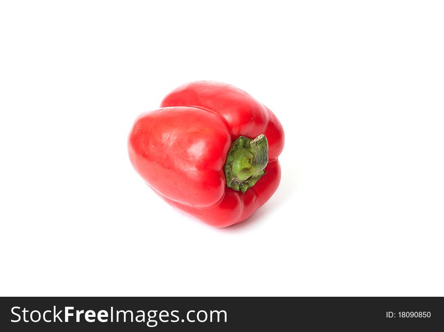 Delicous and fresh red bell pepper with green stem on white background. Delicous and fresh red bell pepper with green stem on white background