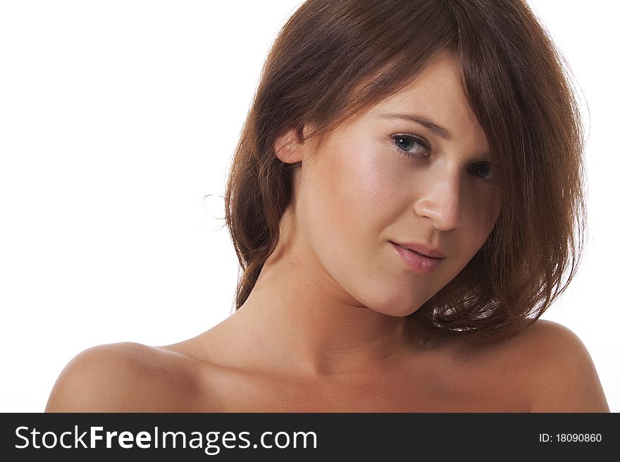 Portrait of woman with bare shoulders isolated image