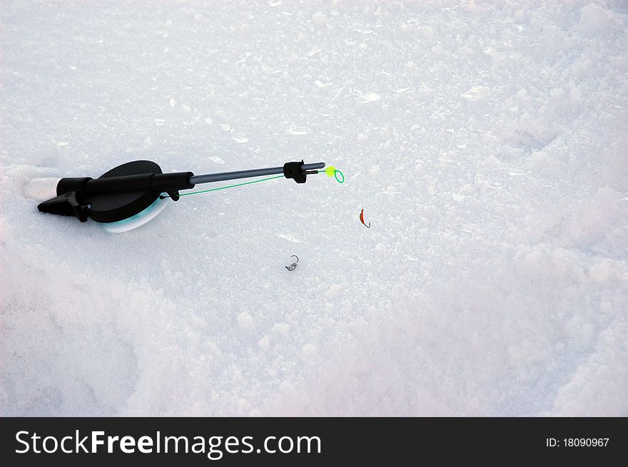 Winter fishing tackle on the stood Krasnoyarsk water basin.