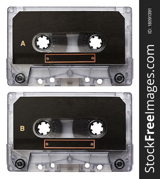 Audio cassette isolated on white background. side A and B