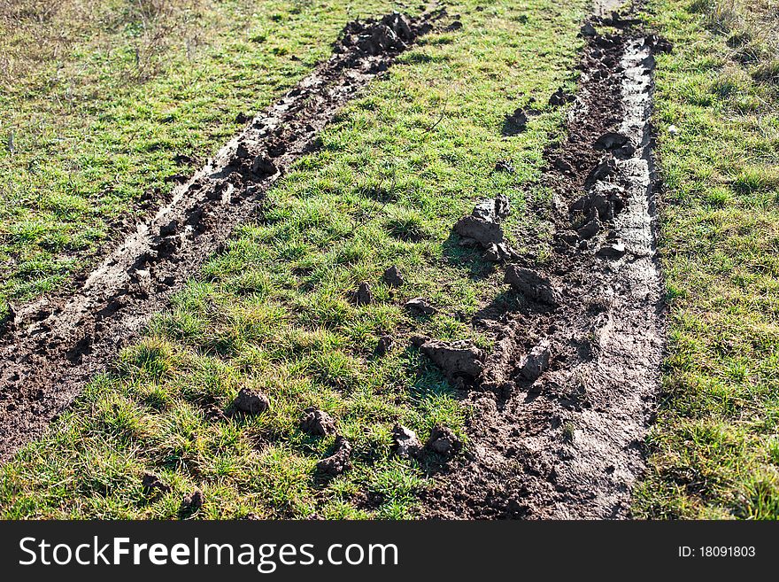 Tire track in the mud