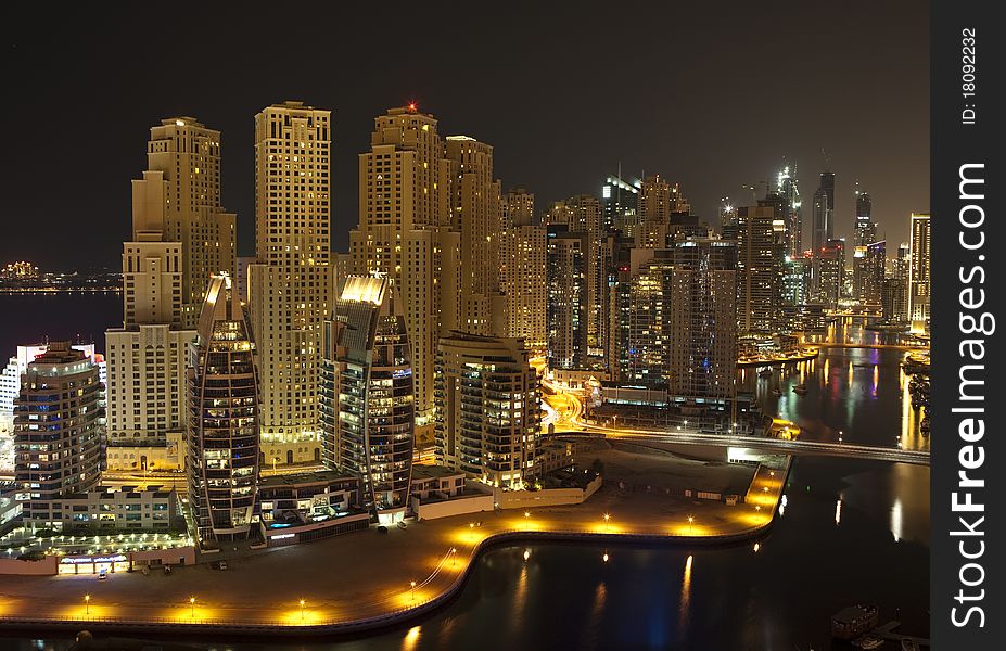 Dubai Marina in the night time. Dubai Marina in the night time