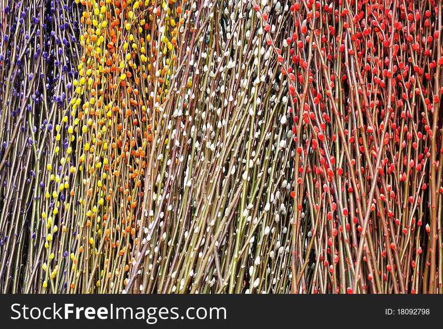 Colorful peach tree branch, is a lucky and happy symbol and popular in Chinese new year. Colorful peach tree branch, is a lucky and happy symbol and popular in Chinese new year.