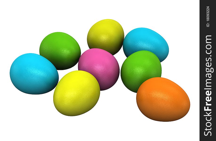 3d Colored Easter Eggs on white background