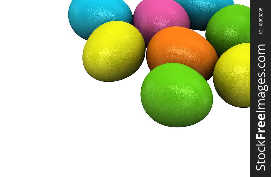 3d Colored Easter Eggs on white background