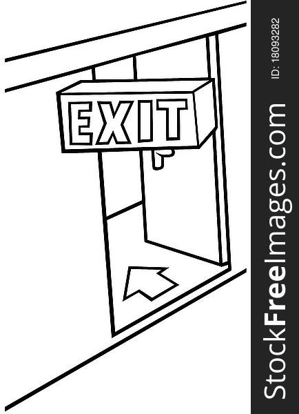 Exit Door - Black and White Cartoon illustration, Vector