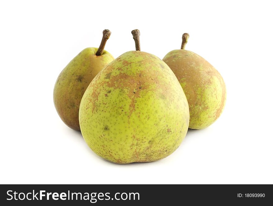 Three juicy pears isolated on a white background