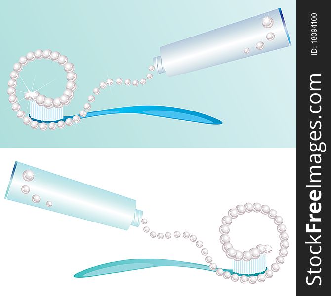 Two illustrations of tooth brush and pearls