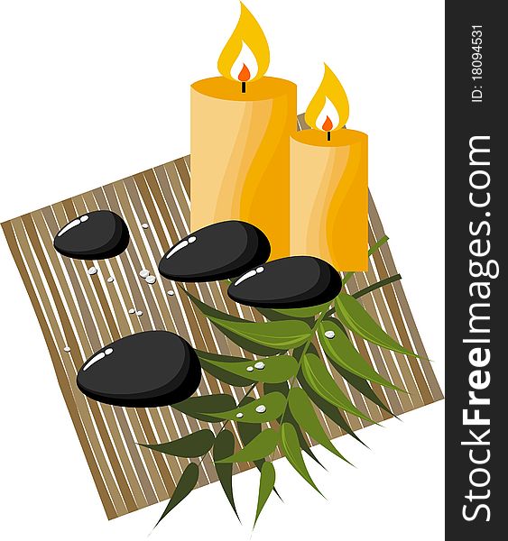 Scented candles and basalt stones for spa therapy