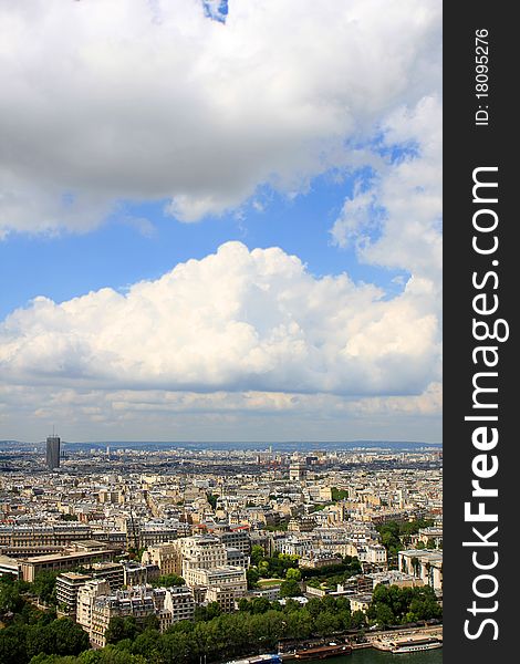 View of Paris at summer day from Eiffel Tower