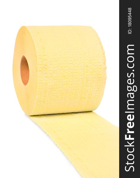 Yellow toilet paper isolated on white background