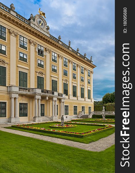 Schonbrunn palace (wing) with a garden detail
