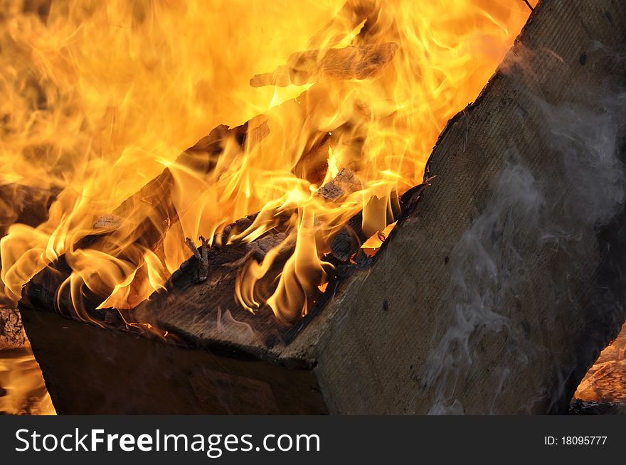 Wooden box is burning in fire. Wooden box is burning in fire